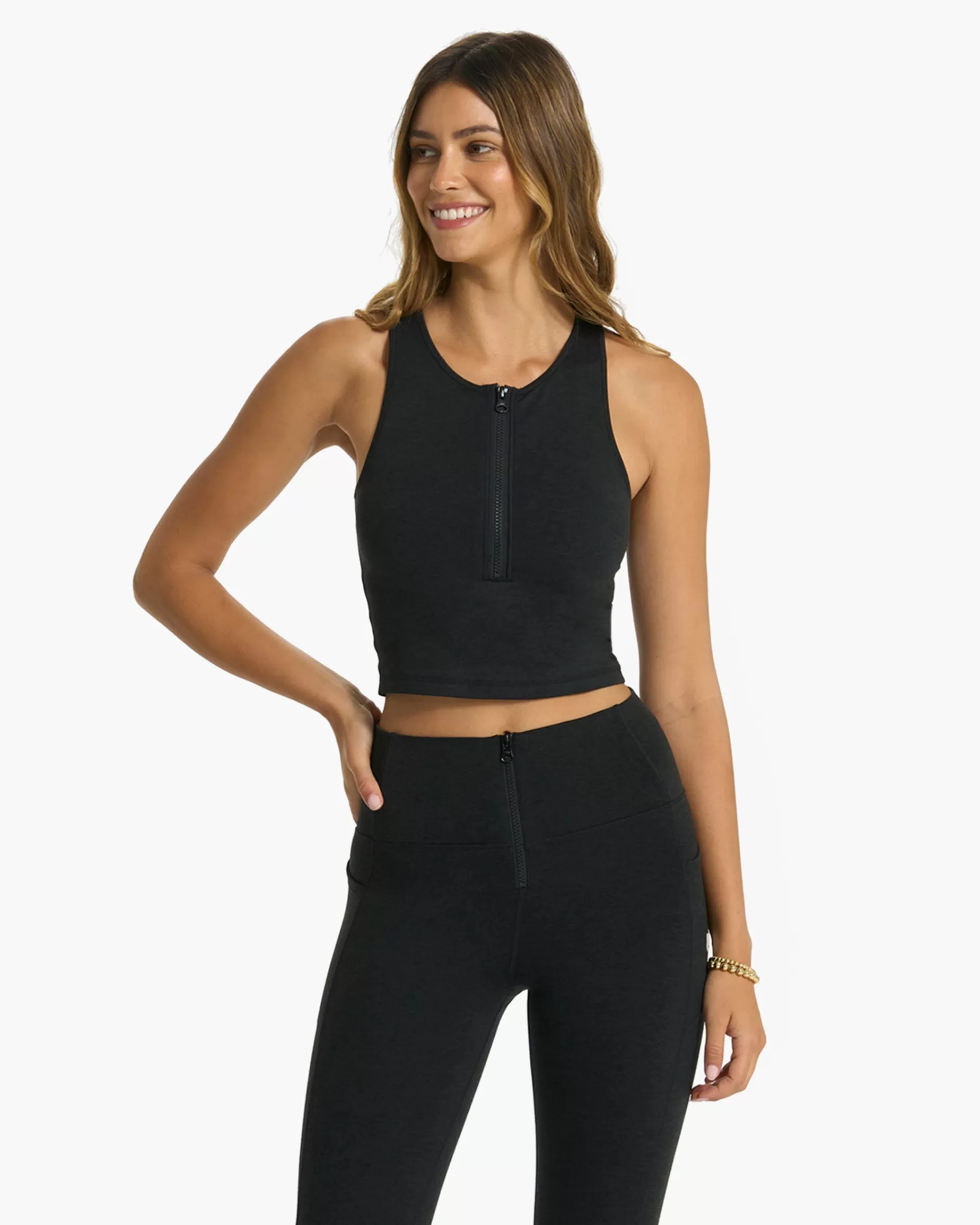 Vuori Granite Heathered Zip Tank BlackHeather Discount