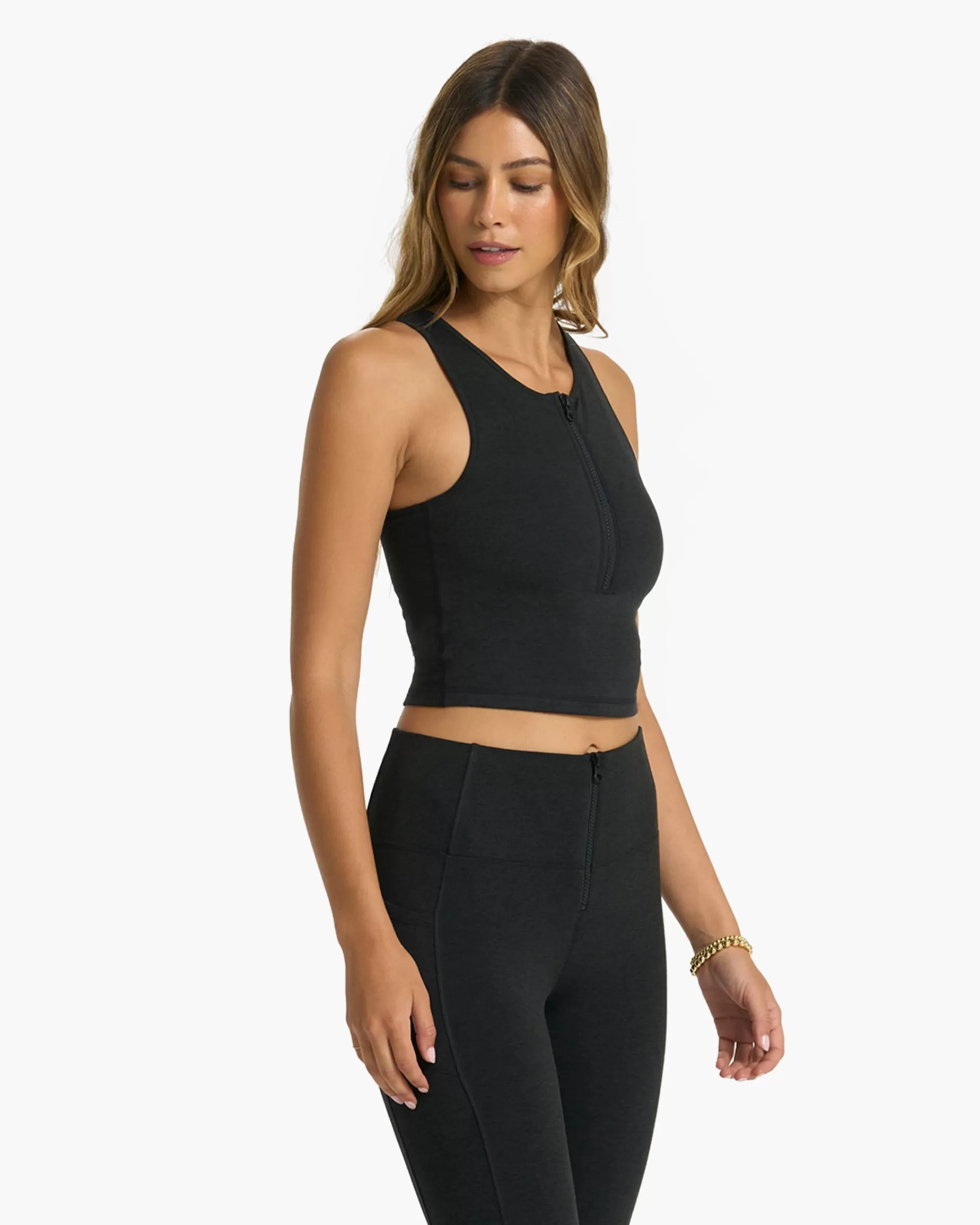 Vuori Granite Heathered Zip Tank BlackHeather Discount