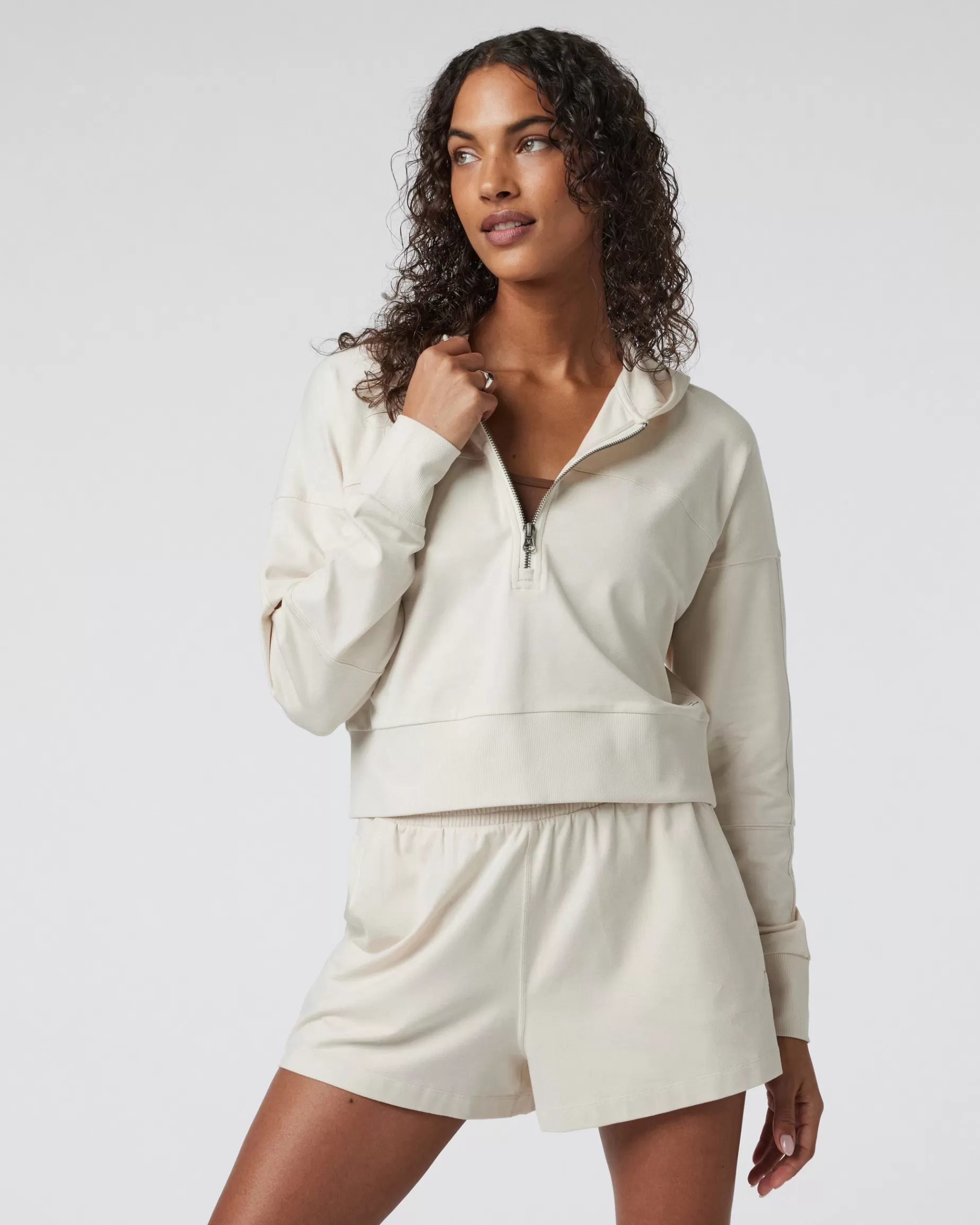 Vuori Halo Half Zip Cropped Hoodie MilkweedHeather Discount