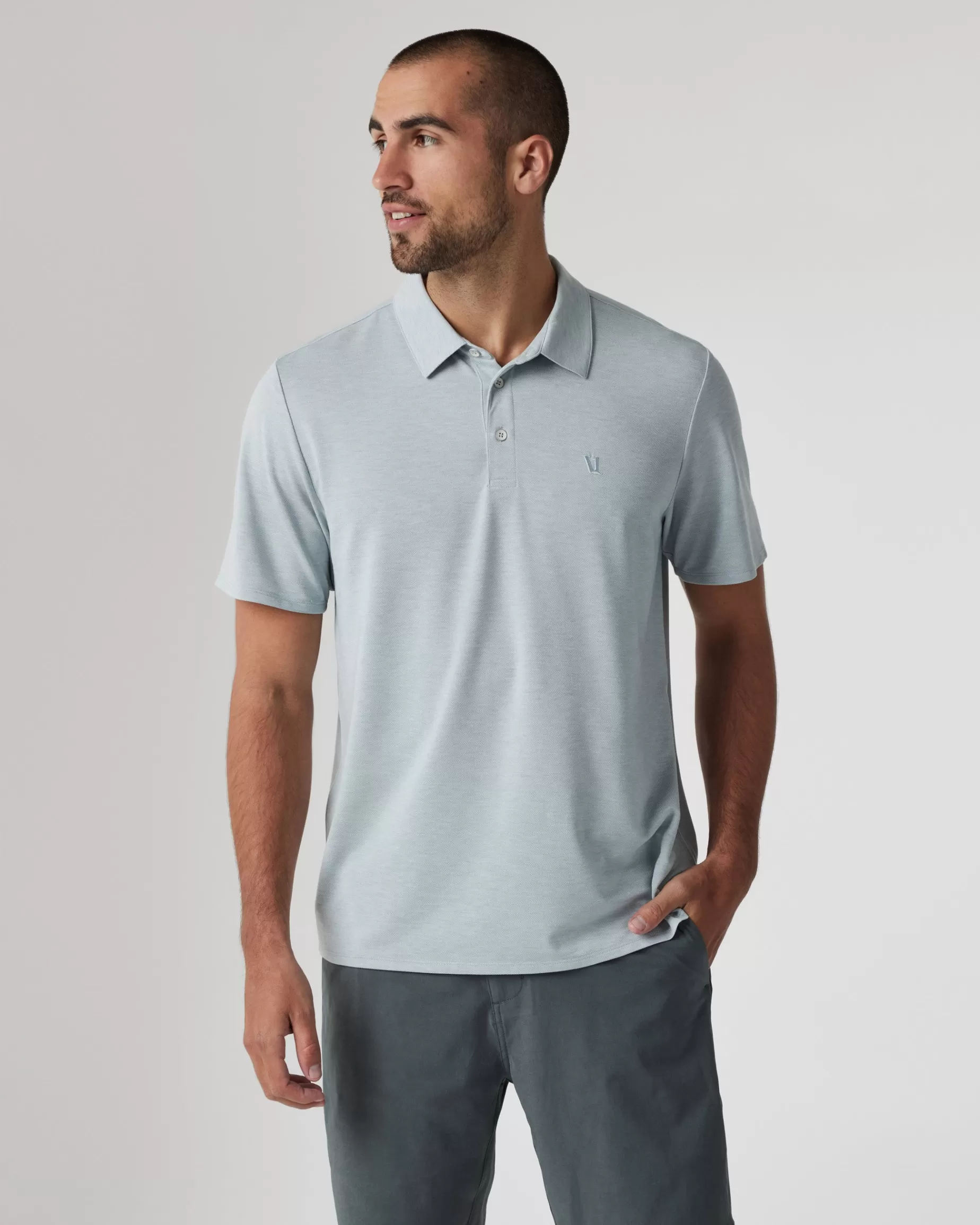 Vuori Knit Twill Polo ChalkBlueHeather Best