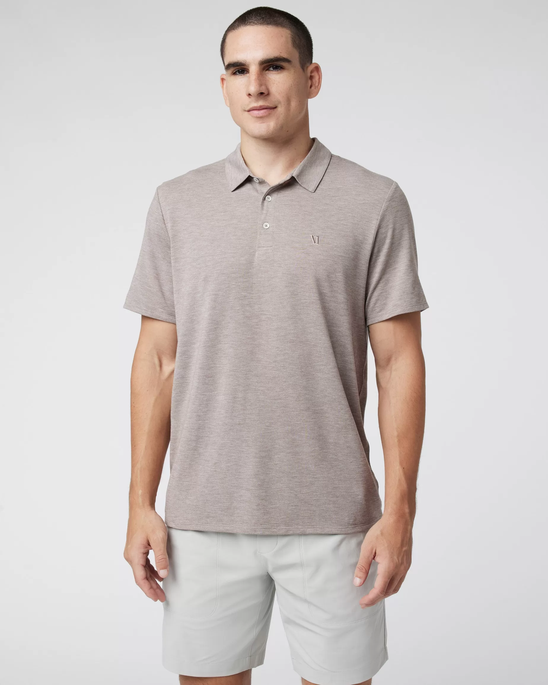 Vuori Knit Twill Polo FossilHeather Fashion