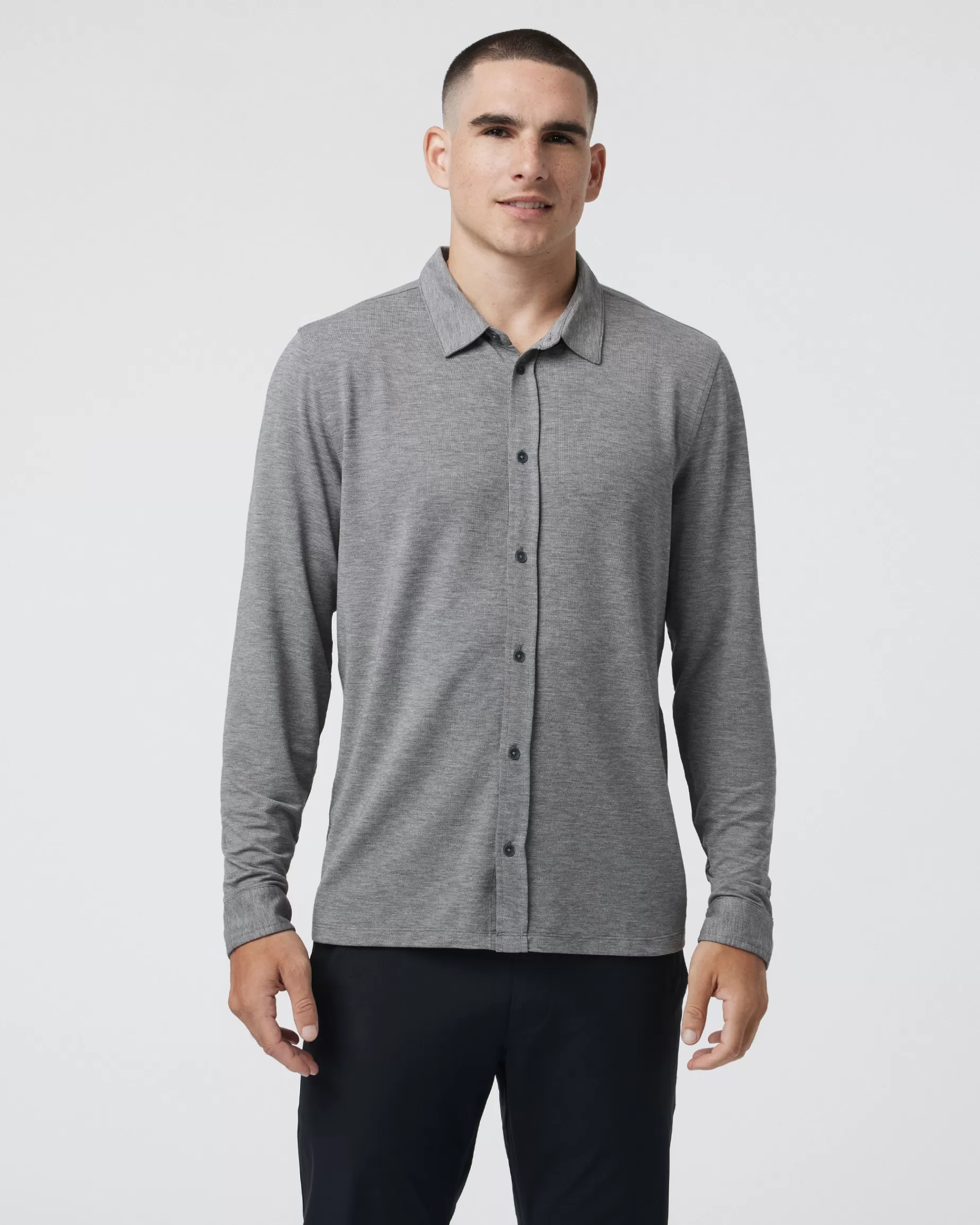 Vuori Long Sleeve Knit Twill Button Down HeatherGrey Fashion