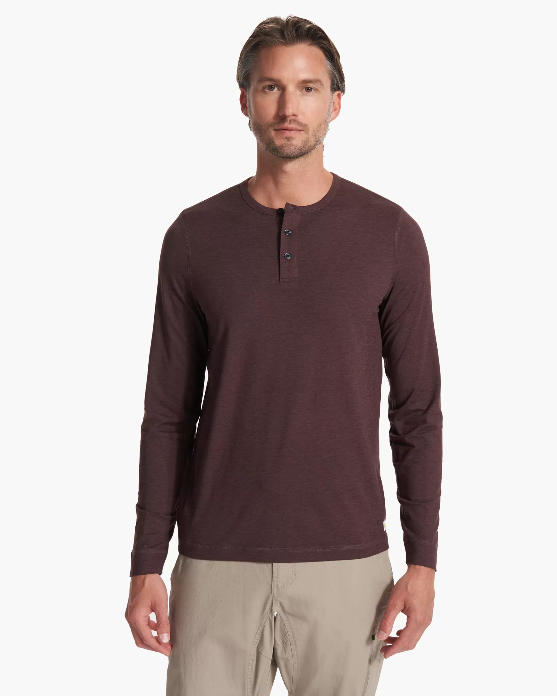 Vuori Long-Sleeve Ease Performance Henley MahoganyHeather Best