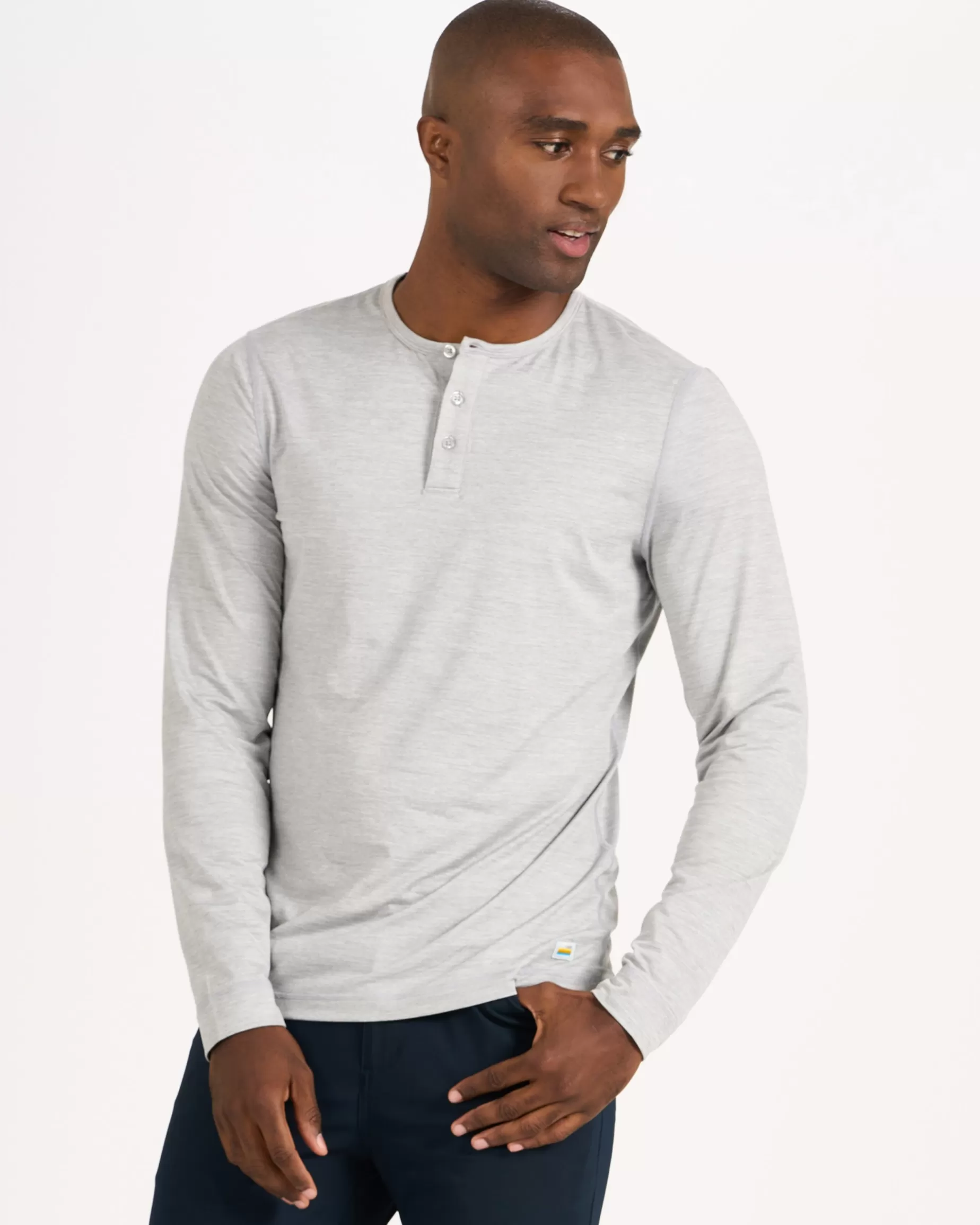 Vuori Long-Sleeve Ease Performance Henley LightHeatherGrey Cheap