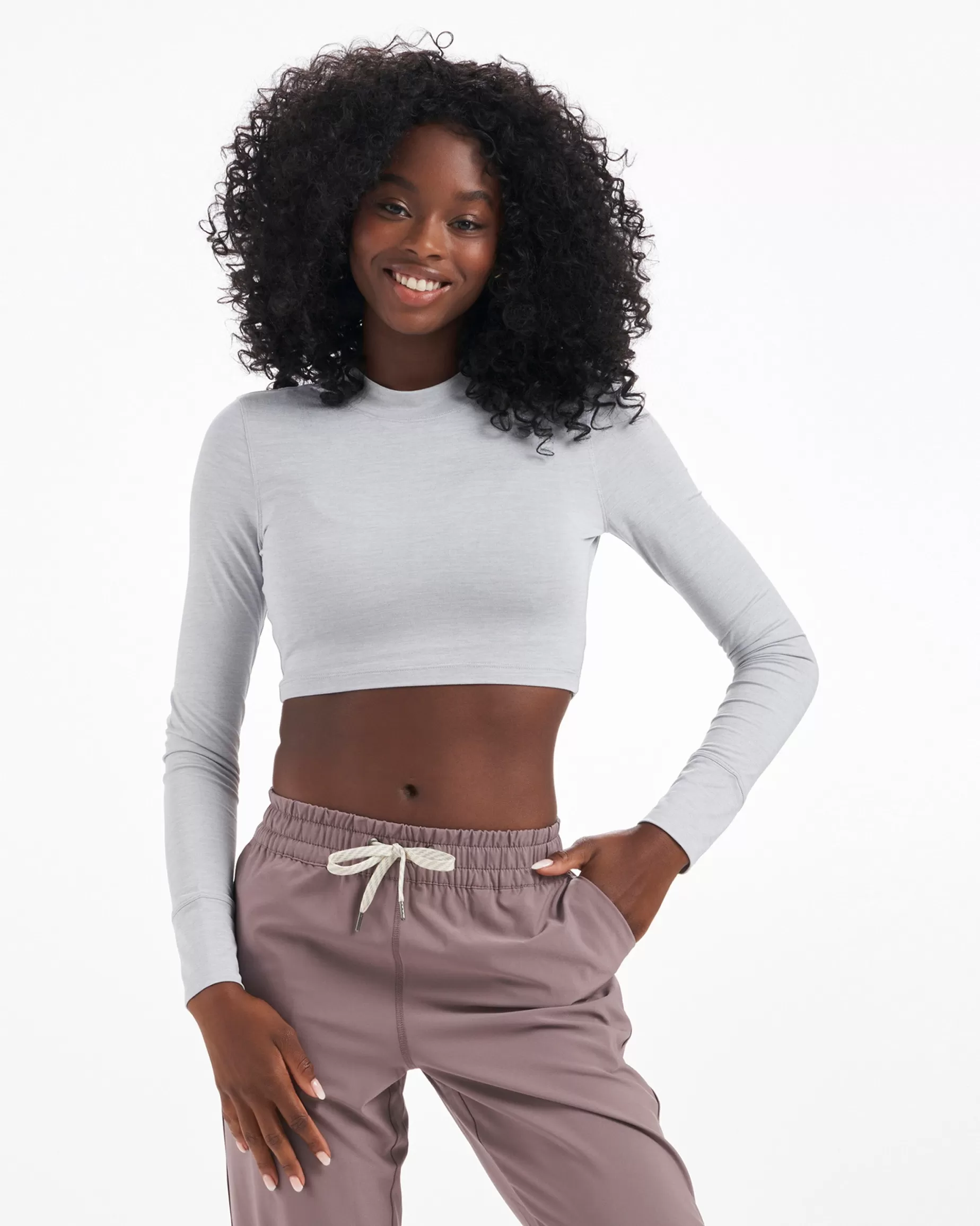 Vuori Long-Sleeve Lux Crop Tee PlatinumHeather Best Sale