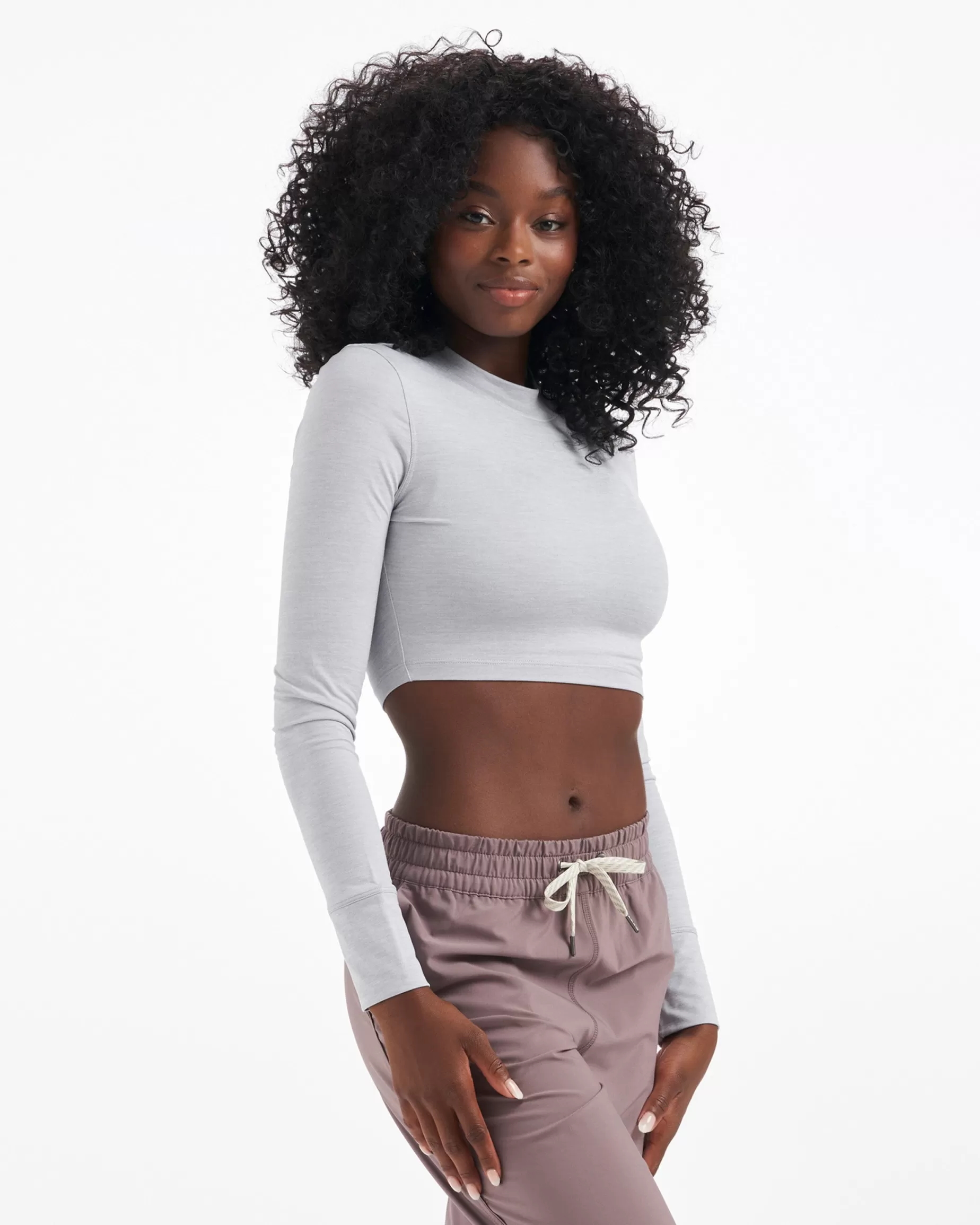 Vuori Long-Sleeve Lux Crop Tee PlatinumHeather Best Sale