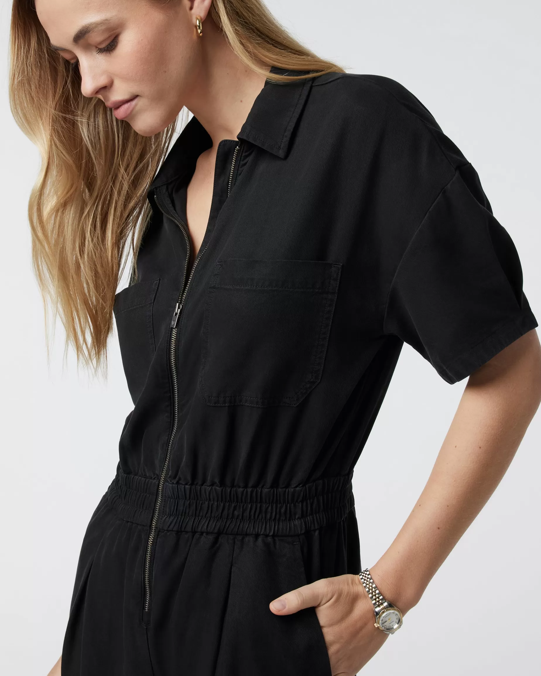 Vuori Short Sleeve Coastline Jumpsuit Black Hot